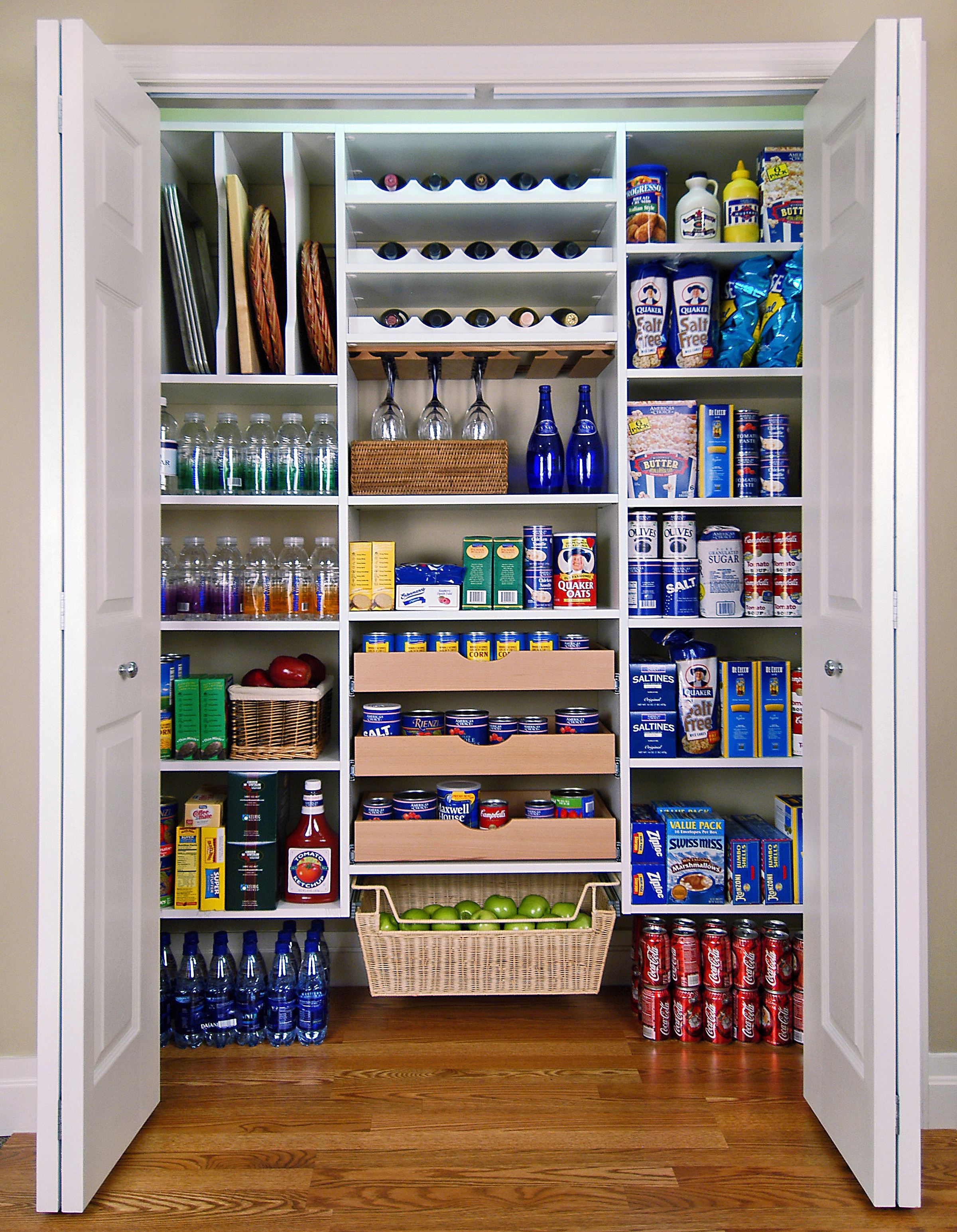 White Reach-In Pantry Features include: tray dividers, wine rack 